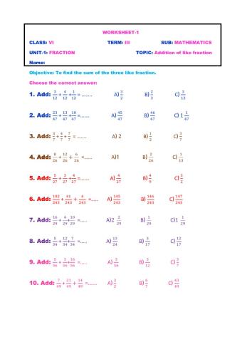Addition of fraction