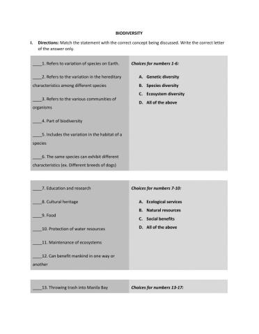 Biodiversity and Taxonomy
