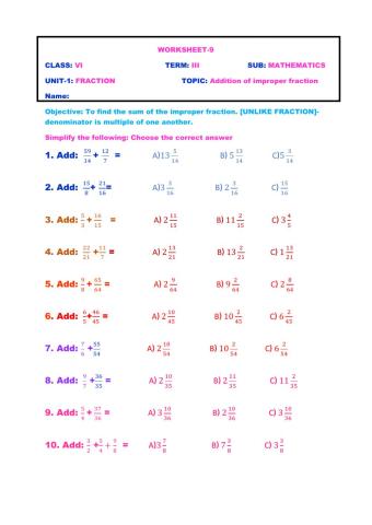 Addition of improper fraction