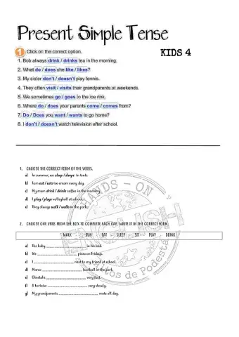 Present simple tense - kids 4 mini test