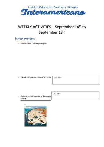 Weekly activities - Preparatory - Week 16