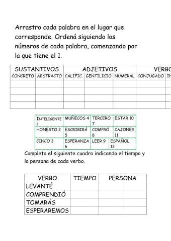 Sustantivos, adj y verbos