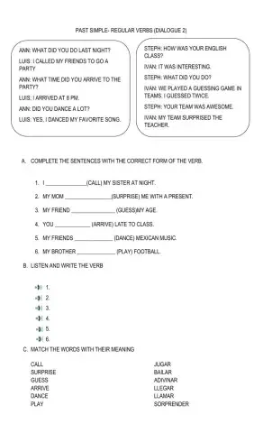 Past simple - regular verbs DIALOGUE
