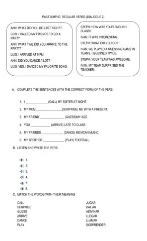 Past simple - regular verbs DIALOGUE