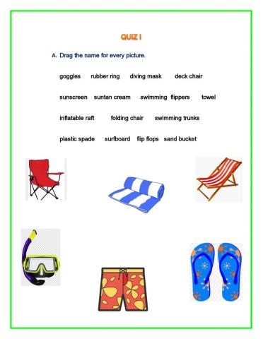 Unit 1 vocabulary quiz (beach and park objects)