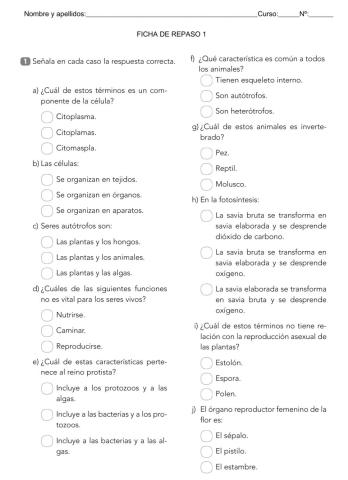 Ficha de repaso 1 de CCNN 5º