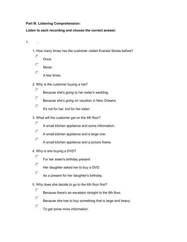 BELT Listening Comprehension Practice Part II