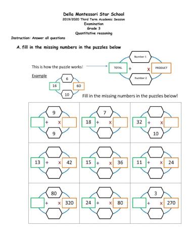 Grade 3 Quantitative reasoning examination