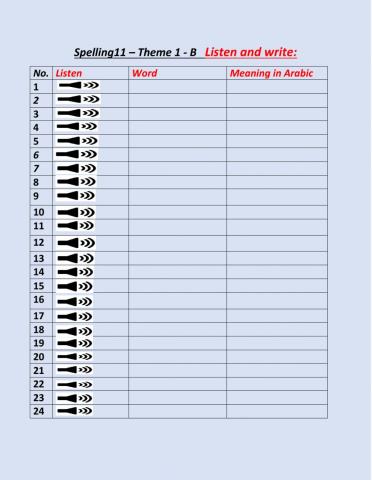 Spelling 11- theme 1A - unit 1- B
