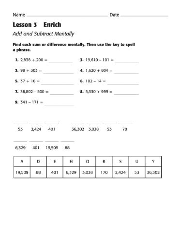 Add and subtract mentally