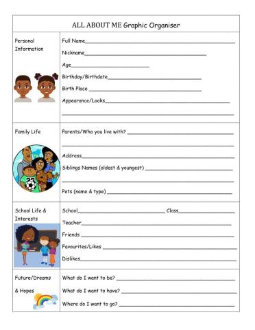 All About Me Graphic Organiser