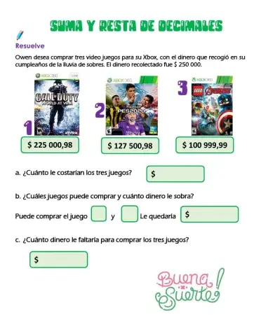 Suma  y resta de números decimales