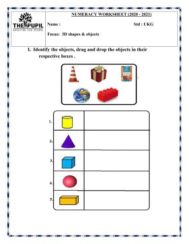 Drag and drop the correct objects to the shapes