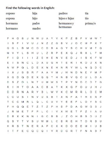 Family Members Wordsearch