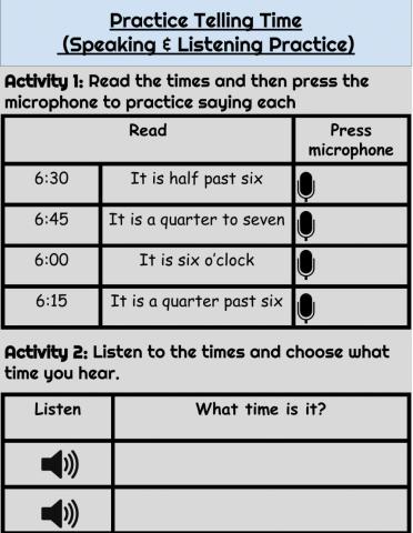 Telling Time Practice (Speaking & Listening)