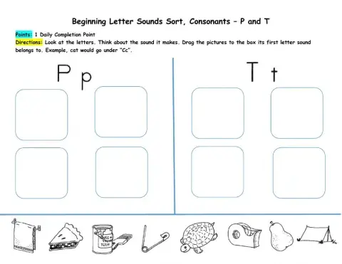 Beginning Letter Sounds Sort - T, P