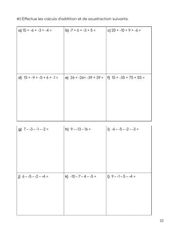 Additions et soustractions des entiers