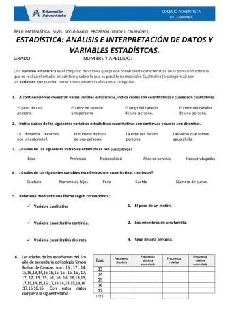 ANÁLISIS DE VARIABLES ESTADÍSTICAS