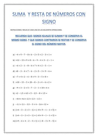 Suma y resta con números decimales