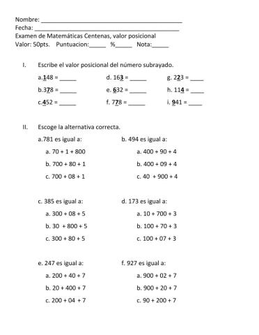 Examen Valor Posicional