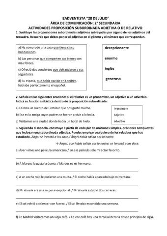 Reconocer oraciones compuestas subordinadas adjetivas