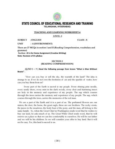 10 Class Level 1 Work Sheet 6