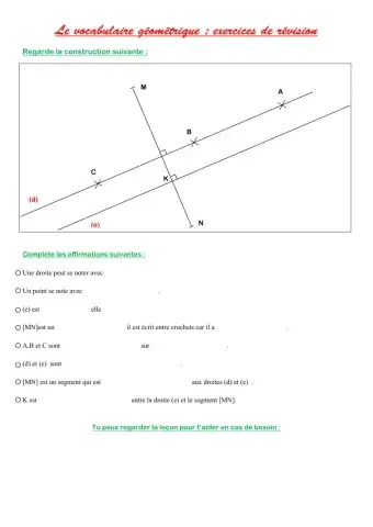 Vocabulaire géométrique exercices de révision