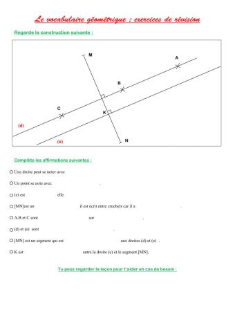 Vocabulaire géométrique exercices de révision