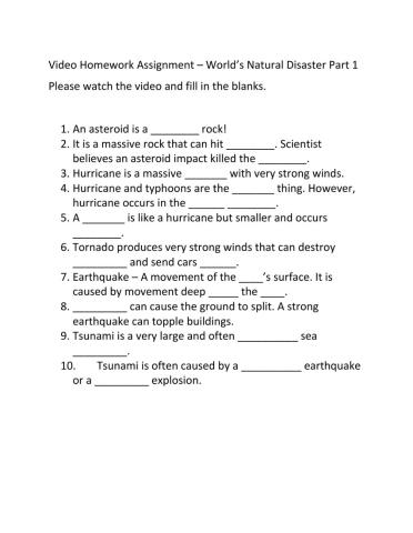 Video Worksheet - World's Natural Disasters Part 1