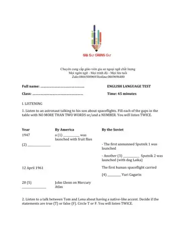 Lớp 9 - Kiểm tra cuối kỳ