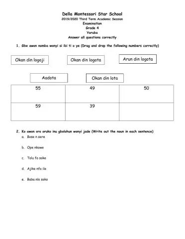 Grade 4 Yoruba examination