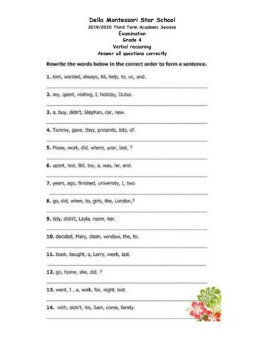 Grade 4 Verbal reasoning examination