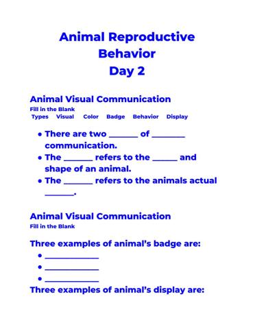 Animal Reproductive Behavior Day 2