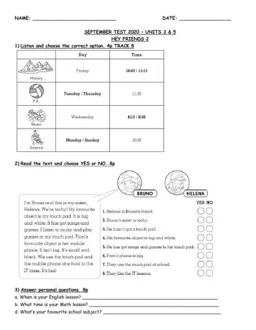 September test - 3rd Grade
