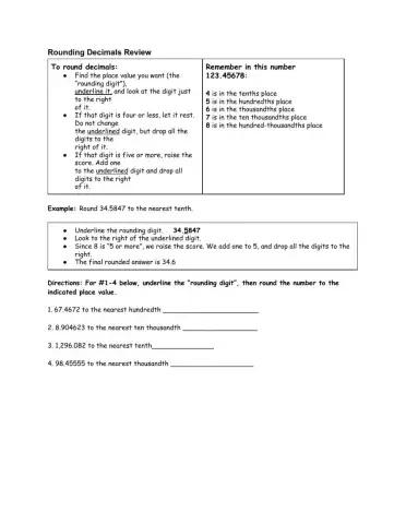 Rounding Decimals Review