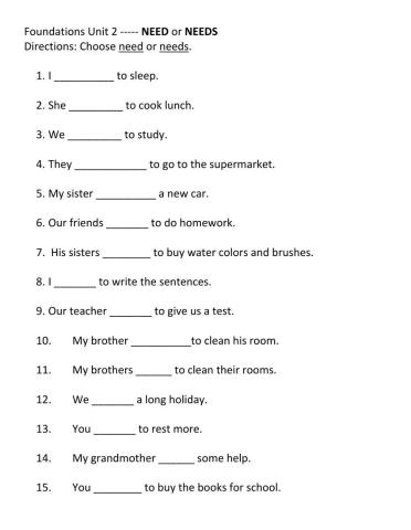 Foundations Unit 2 Need-Needs