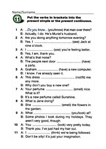 Present Simple & Continuous (State Verbs)