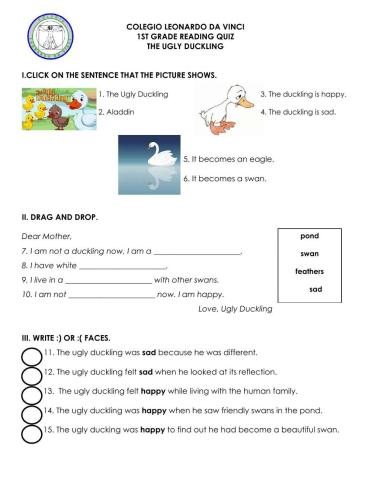 Reading Quiz 1 Ugly Duckling