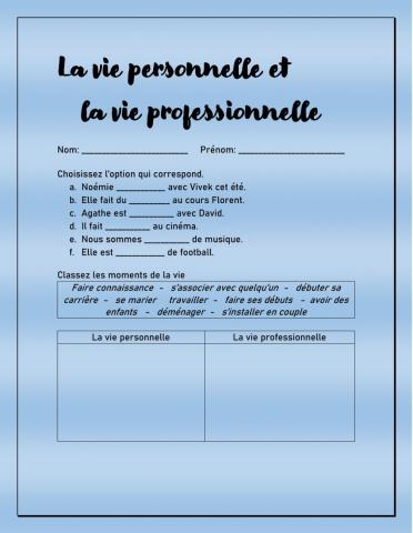 La vie personnelle et la vie professionnelle