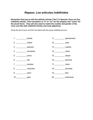 Los artículos indefinidos