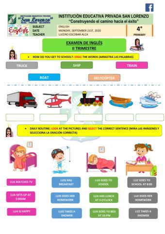 Examen de ingles ii trimestre
