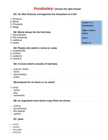 Lights, Camera, Action- L5-6- Vocabulary