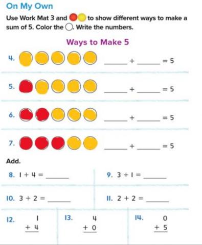 Adding to make 4 and 5