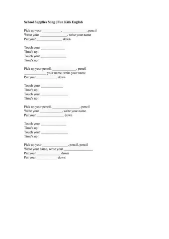 School supplies song