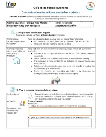 Concordancia entre el artículo, sustantivo y adjetivo