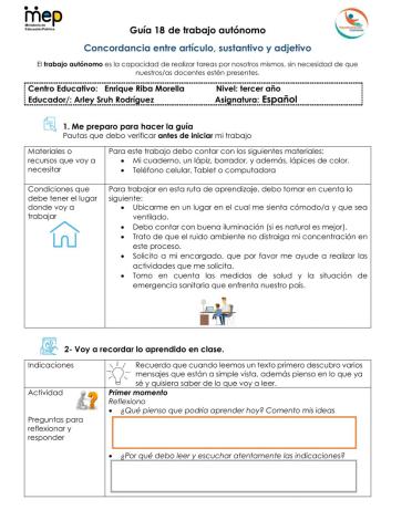 Concordancia entre el artículo, sustantivo y adjetivo