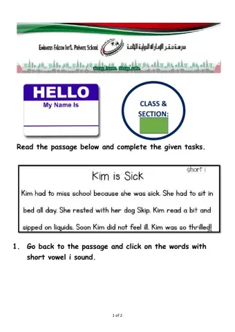 Short Vowel i Passage