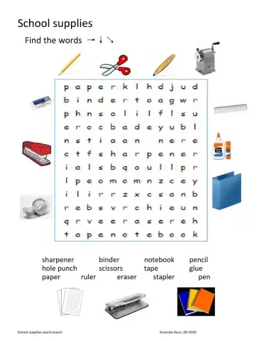 School supplies-word search