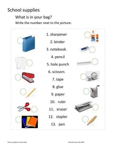 School supplies-match