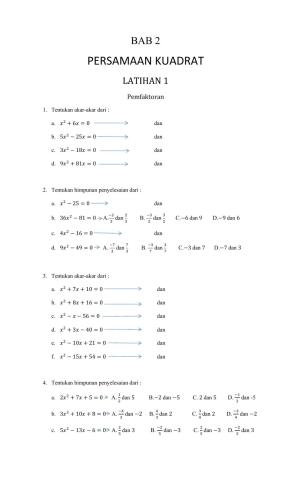 Persamaan kuadrat latihan 1
